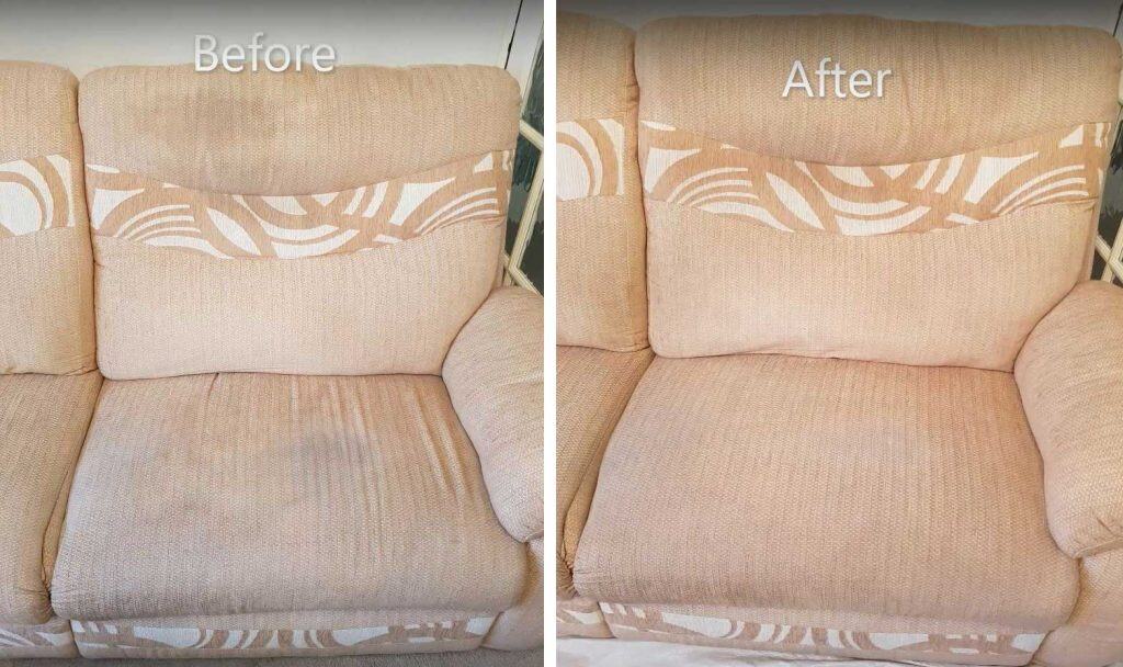 A before and after picture of a recliner.