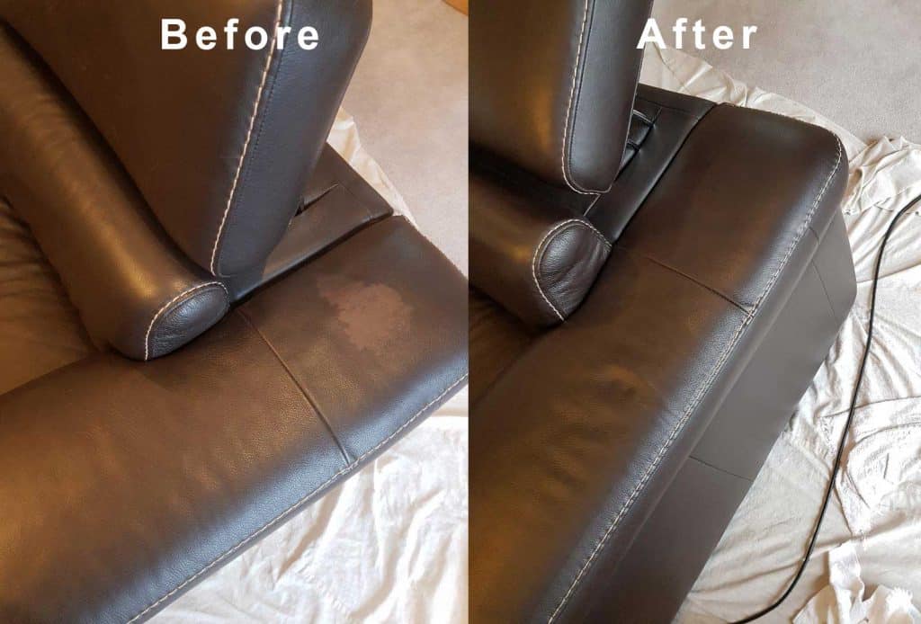 Leather sofa cleaning before and after.